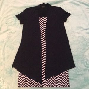 Navy and White Chevron Dress with Navy Sweater